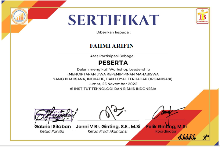 Lihat Sertifikat Workshop Leadership (Menciptakan Jiwa Kepemimpinan Mahasiswa) dalam ukuran penuh